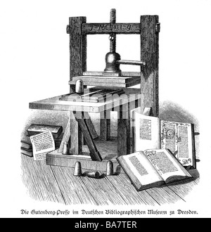 Gutenberg, Johannes Gensfleisch zur Laden zum, circa 1400 - 3.2.1468, stampa hist, incisione in legno, 19th secolo, , Foto Stock