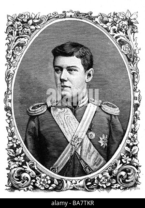 Nicola II Alexandrovich, 6.5.1868 - 16.7.1918, Imperatore di Russia 21.10.1894 - 2.3.1917, ritratto, incisione in legno, 19th secolo, , Foto Stock