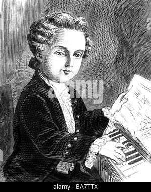 Mozart, Wolfgang Amadeus, 27.1.1756 - 5.12.1791, musicista austriaco, compositore, a mezza lunghezza, come bambino, immagine pastello, Foto Stock