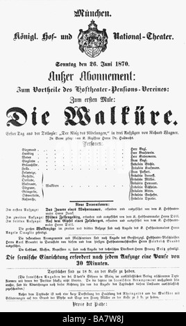 Teatro, opera, 'la Valkyrie' (Die Walküre), di Richard Wagner, disegno di legge per la prima wirld, Corte reale e Teatro Nazionale, Monaco di Baviera, 26.6.1870, Foto Stock