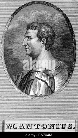 Antonius, Marcus, circa 82 - 30 BC, politico romano e generale, ritratto, vista laterale, incisione su rame, XVIII secolo, artista del diritto d'autore non deve essere cancellata Foto Stock