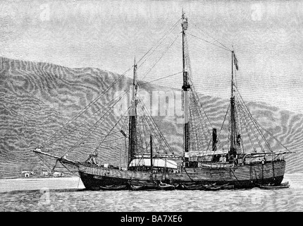 Nansen, Fridtjof, 10.10.1861 - 13.5.1930, esploratore polare norvegese, scienziato, la sua spedizione Fragin Tromsö, incisione del legno, 1901, Foto Stock