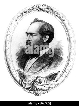 Garfield, James A. 19.11.1831 - 19.9.1881, politico americano, (Rep.) 20th Presidente degli Stati Uniti 4.3.1881 - 19.9.1881, ritratto, incisione del legno, 1881, , Foto Stock