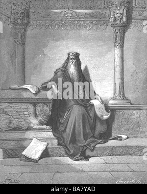 Salomone, re d'Israele circa 971 - 931 BC, a piena lunghezza e incisione su legno, da Gustave Dore (1832 - 1883), artista del diritto d'autore non deve essere cancellata Foto Stock