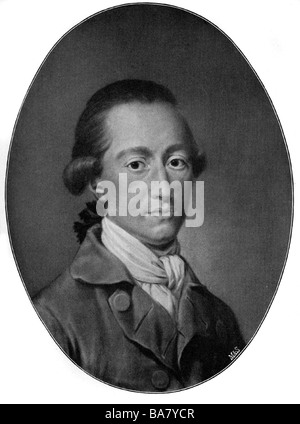 Merck, Johann Heinrich, 11.4.1741 - 27.6.1791, autore/scrittore tedesco, ritratto, incisione dopo miniatura, 18th secolo, , Foto Stock