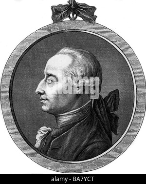 Merck, Johann Heinrich, 11.4.1741 - 27.6.1791, autore/scrittore tedesco, ritratto, disegno, 'Physiognomische Fragmente' di Johann Kaspar Lavater, 1775, Foto Stock