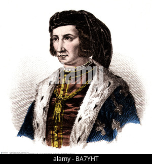 Charles VI "il pazzo", 3.12.1368 - 21.10.1422, Re di Francia 1380 - 1422, ritratto, in acciaio colorato, incisione del XIX secolo, dopo immagine medievale, artista del diritto d'autore non deve essere cancellata Foto Stock