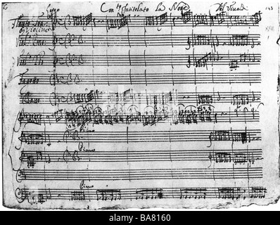 Vivaldi, Antonio, 4.3.1678 - 28.7.1741, compositore italiano, musica, concerto per flauto o violino ('la Notte'), parte dell'opus 10, circa 1728, Foto Stock