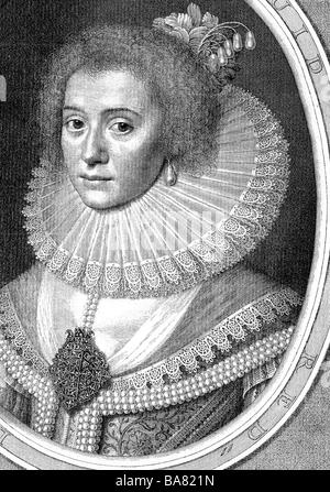 Elizabeth, 19.8.1596 - 13.12.1662, Palatinato Electress 14.2.1613 - 23.2.1623 e Regina di Boemia 25.10.1619 - 09.11.1620, ritratto, incisione su rame, secolo XVII, , artista del diritto d'autore non deve essere cancellata Foto Stock
