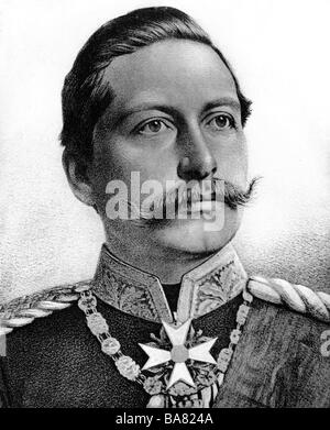 Guglielmo II, 27.1.1859 - 4.6.1941, imperatore tedesco 15.6.1888 - 9.11.1918, ritratto, litografia, 19th secolo, , Foto Stock