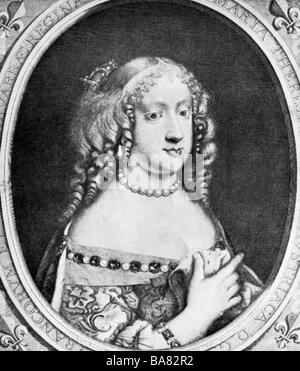 Maria Teresa, 10.9.1638 - 30.7.1683, regina consorte di Francia 16.6.1660 - 30.7.1683, ritratto, incisione su rame da Antoine Masson, secolo XVII, , artista del diritto d'autore non deve essere cancellata Foto Stock