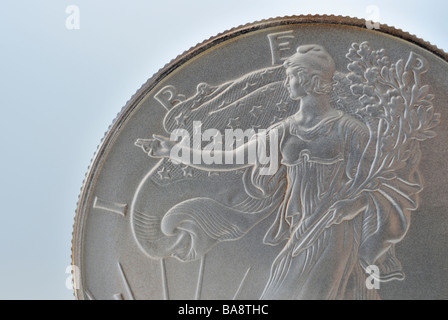 Close up della moneta d'argento Foto Stock