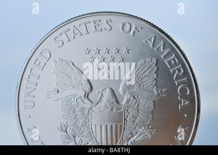 Close up della moneta d'argento Foto Stock