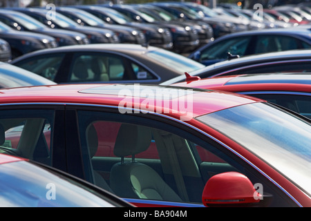 Fila di auto in parcheggio Foto Stock