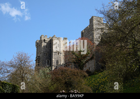 Il Royal Standard volare al di sopra del Castello di Windsor, Berkshire, Regno Unito. Foto Stock