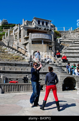 Attori ripassando presso il teatro minack,porthcurno,cornwall, Regno Unito Foto Stock