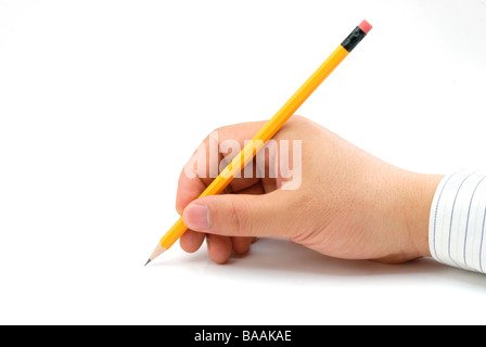 La scrittura sullo sbozzato con matita gialla Foto Stock