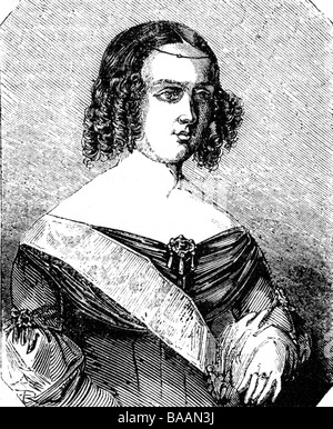 Maria II. Da Gloria, 4.4.1819 - 15.11.1853, Regina del Portogallo 5.5.1826 - 30.6.1828 e 26.5.1834 - 15.11.1853, mezza lunghezza, incisione in legno, 'Cronaca Illustrata della storia', 1847, Foto Stock