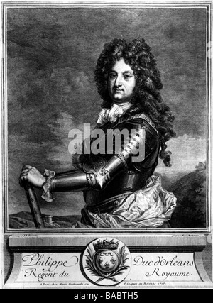 Philippe II, 4.8.1674 - 2.12.1723, duca d'Orleans, reggente di Francia 1.9.1715 - 2.12.1723, a mezza lunghezza e incisione su rame da Marie Horthemels, 1716, , artista del diritto d'autore non deve essere cancellata Foto Stock