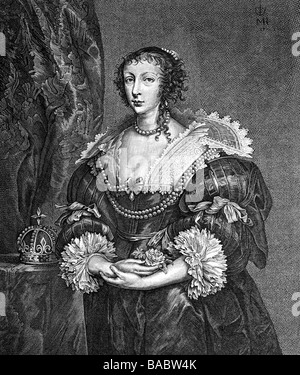 Henrietta Maria, 26.11.1609 - 31.8.1669, regina consorte di Inghilterra e Scozia 11.5.1625 - 30.1.1649, mezza lunghezza, litografia, Germania, secolo XIX, artista del diritto d'autore non deve essere cancellata Foto Stock