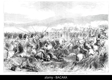 Azione a balaclava carica della scots grays ottobre 25 carica di luce Brigata britannica disastrosa Battaglia di cavalleria Foto Stock