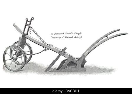 Miglioramento norfolk aratro all'inizio del diciannovesimo secolo aratro agricoltura strumento di terreno di coltivazione telaio punto tre allegare Foto Stock