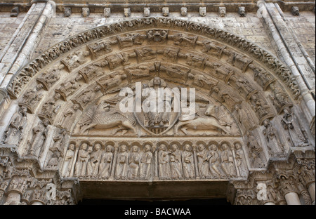 La seconda venuta di Gesù Cristo la scultura sul portale reale di Chartres Eure et Loir Francia Foto Stock