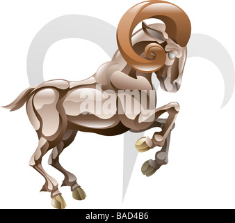 Illustrazione in rappresentanza di Aries la ram a stella o nascita segno include il simbolo o icona in background Foto Stock