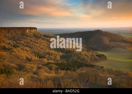 Vista verso la collina del cofano e la cicatrice Roulston da Sutton Bank al tramonto, North York Moors National Park North Yorkshire Regno Unito Foto Stock