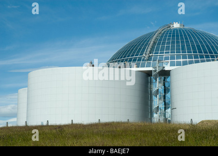 Vista esterna di Perlan, Oskjuhlid Hill, Reykjavik, Islanda Foto Stock