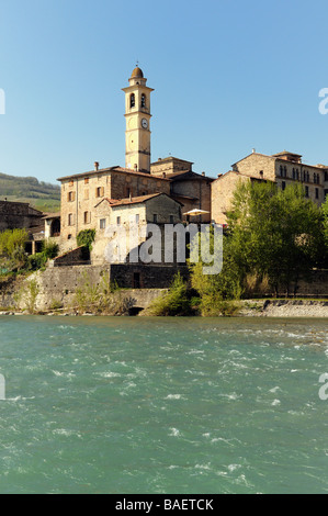 La città di montagna di Travo in Val Trebbia, Piacenza, Italia Foto Stock