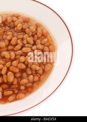 Ciotola di conserve di fagioli in salsa di pomodoro isolato contro uno sfondo bianco con un tracciato di ritaglio e nessun popolo Foto Stock