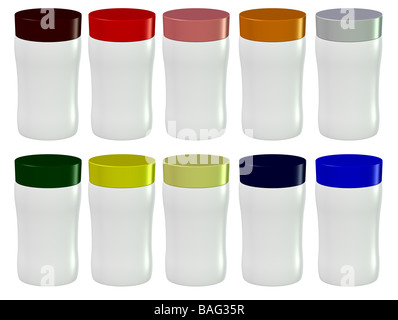 3D raccolta di plastica Contenitori cosmetici (10 scelte di colore) Foto Stock