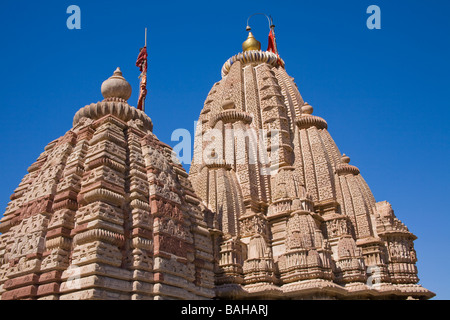 Un sikhara torre in cima di Sachiya Mata Temple, Osian, vicino a Jodhpur, Rajasthan, India Foto Stock