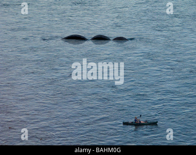 Canoeist e Lago di Monster Foto Stock