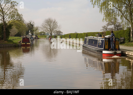 Grindley Brook Whitchurch Shropshire England Regno Unito Aprile Narrowboats sul canale di Llangollen Foto Stock