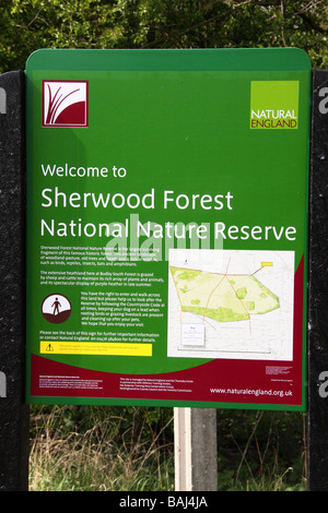 Segno per la Foresta di Sherwood riserva naturale nazionale Foto Stock