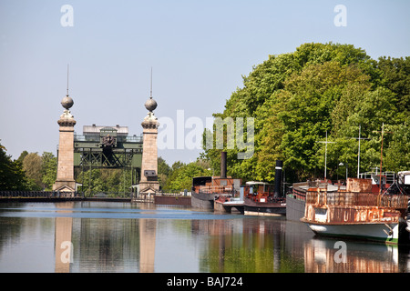 Il vecchio Henrichenburg Shiplift nella città di Waltrop, il percorso di cultura industriale , NRW, Renania del Nord - Westfalia, Germania Foto Stock