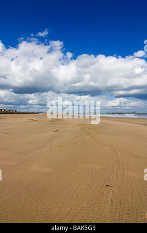 Cambois spiaggia a nord di Blyth Northumberland mostra piccoli offshore wind farm della turbina Foto Stock