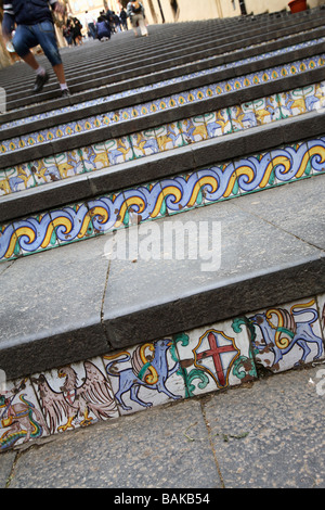 Decorate il passo di Santa Maria del Monte Scala, Caltagirone, Sicilia, Italia Foto Stock