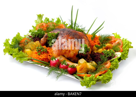 Pollo arrosto con verdure Foto Stock