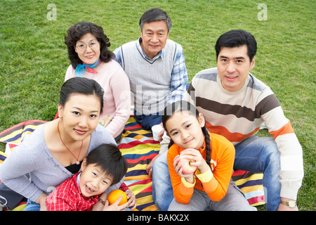 Famiglia avente un picnic nel parco Foto Stock