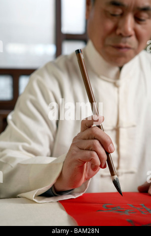 Senior uomo Fare calligrafia Foto Stock