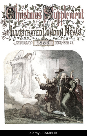 Supplemento Natale Illustrated London News 1855 mentre pastori guardato i loro greggi di notte tutti seduti a terra Foto Stock