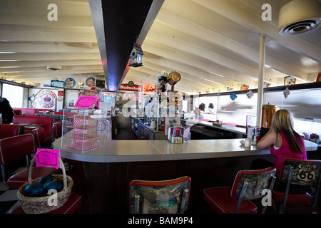 Il Vertice Inn Cafe interior, Route 66, Cajon Pass, Oak Hills, San Bernardino County, California, Stati Uniti d'America. Foto Stock