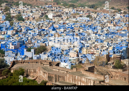 Jodhpur Blue case dipinte in Rajasthan Foto Stock