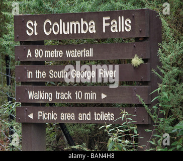 CARTELLO DELLE CASCATE DI ST COLUMBA, TASMANIA AUSTRALIA Foto Stock