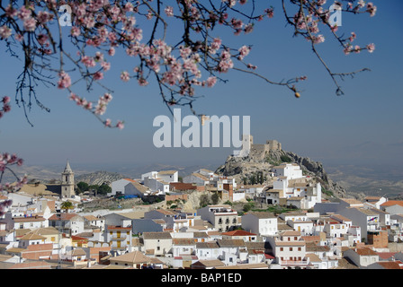 Luque village,villaggio bianco 'pueblo blanco' in provincia di Cordoba, Andalusia. Spagna. Alberi di mandorle primavera primavera Foto Stock