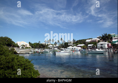 Colpo di Flatts villaggio vicino al Ponte Flatts, parrocchia di Hamilton, Bermuda Foto Stock