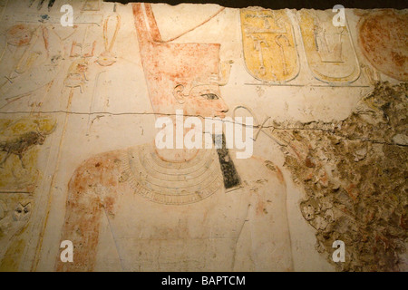 Opera d'arte e franchigie il tempio mortuario di Merneptah sulla riva occidentale del Fiume Nilo a Luxor Egitto Foto Stock